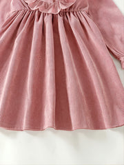 Girls Ruffled Pink Long-sleeved Dress