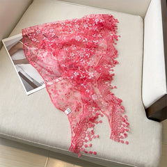 Hollow Lace Shawl Fringed Scarf Lightweight Breathable Shawl Wrap