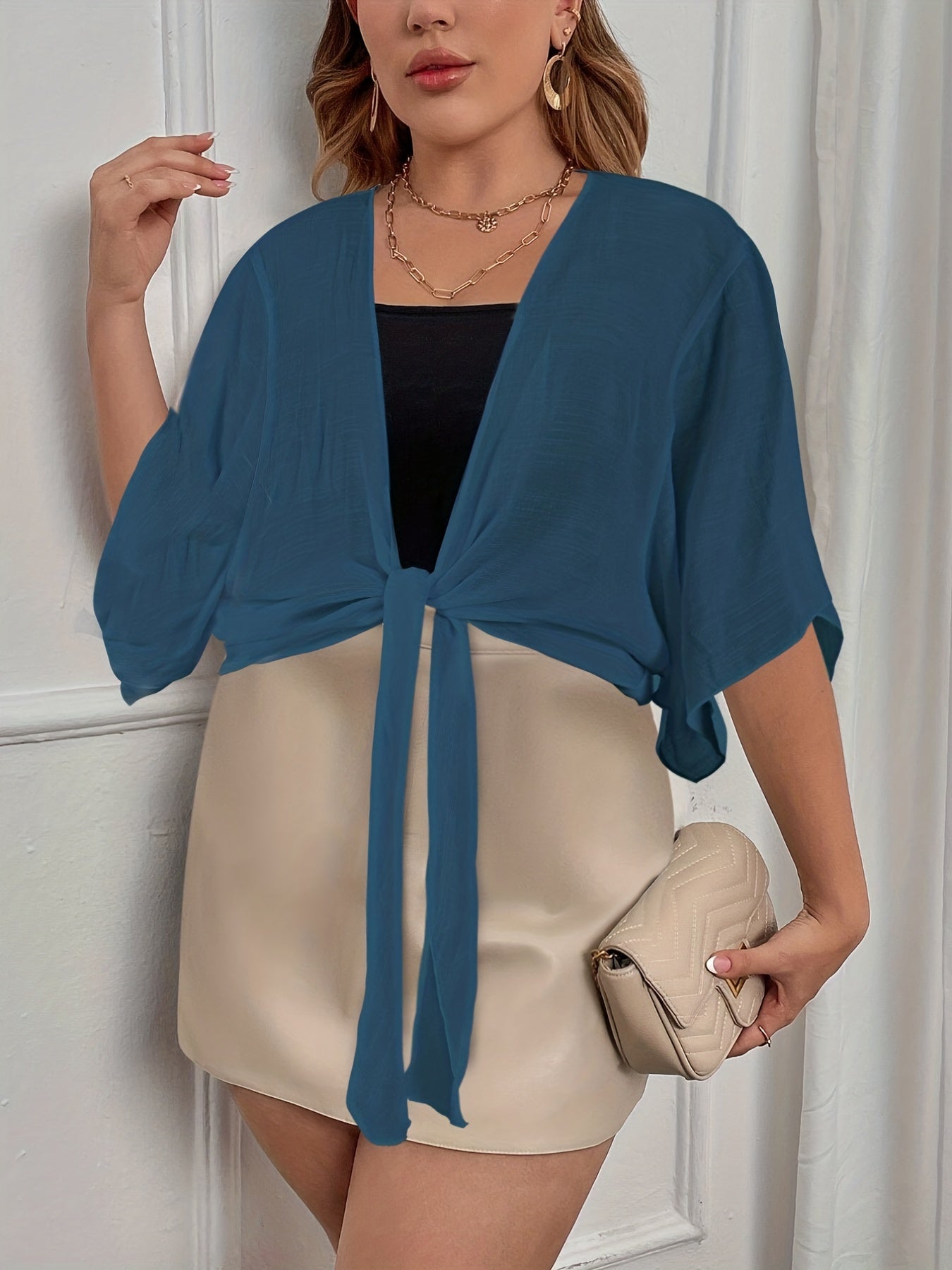 Casual Cardigan Women's Plus Solid Bat Sleeve Thin Summer Cardigan