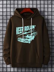 Rollin Print Hoodie Men Graphic Hooded Pullover Kangaroo Pocket