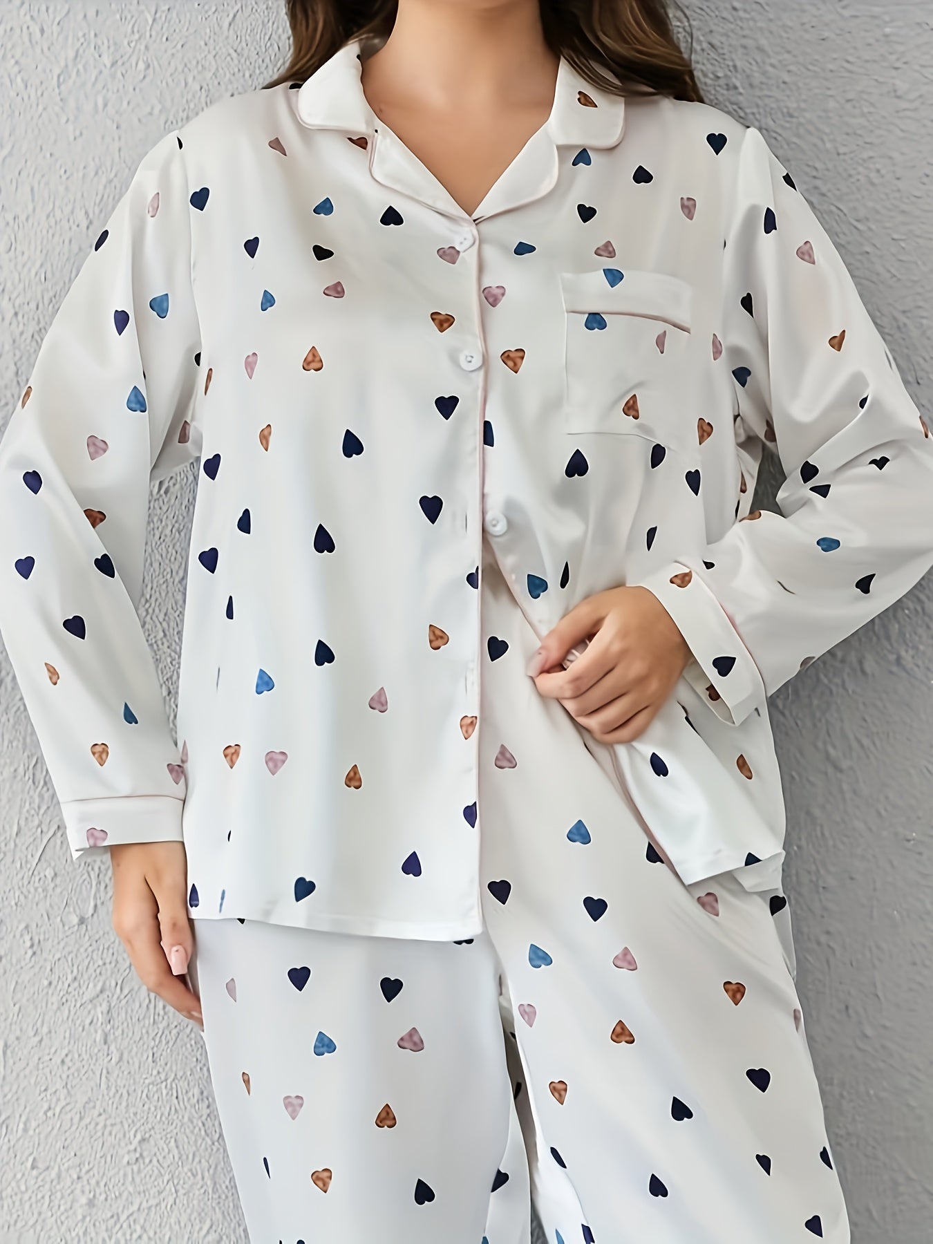 Heart Print Pajama Set Women's 2 Piece Lounge Set