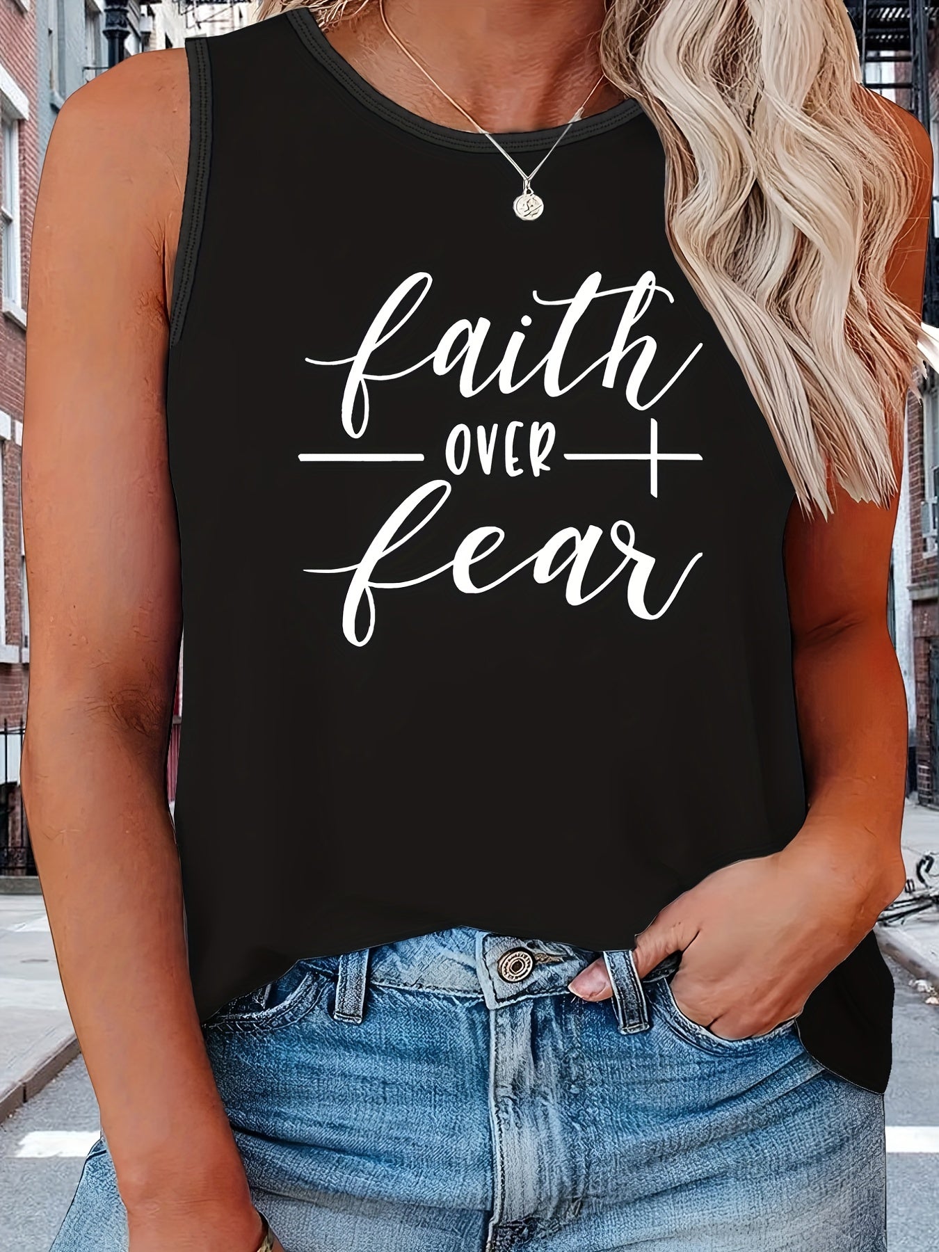 Art Letter Print Tank Top Women's Plus