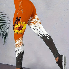 Colorblock Sunflower & Butterfly Print Yoga Leggings