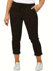 Solid Casual Drawstring Waist Pants
