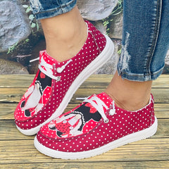 Red Polka Dot Couple Dwarf Flat Sports Shoes for Women