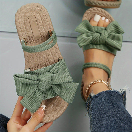 Women's Linen Sandals with Bowknot Detail