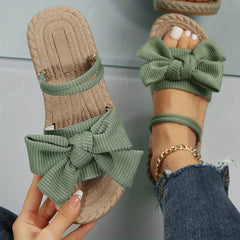 Women's Linen Sandals with Bowknot Detail