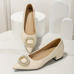 Rhinestone Decor Slip-On Block Heel Shoes Point Toe Soft Sole Glitter