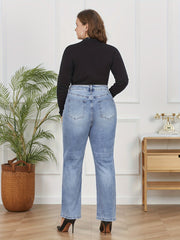 Washed Button Fly High Rise Stretch Jeans