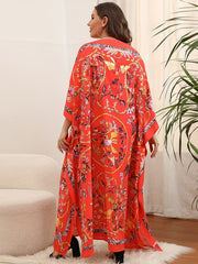 Floral Print Bat Sleeve Maxi Cover Up