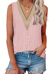 Lace Eyelet Top V Neck Sleeveless Top Women's Clothing