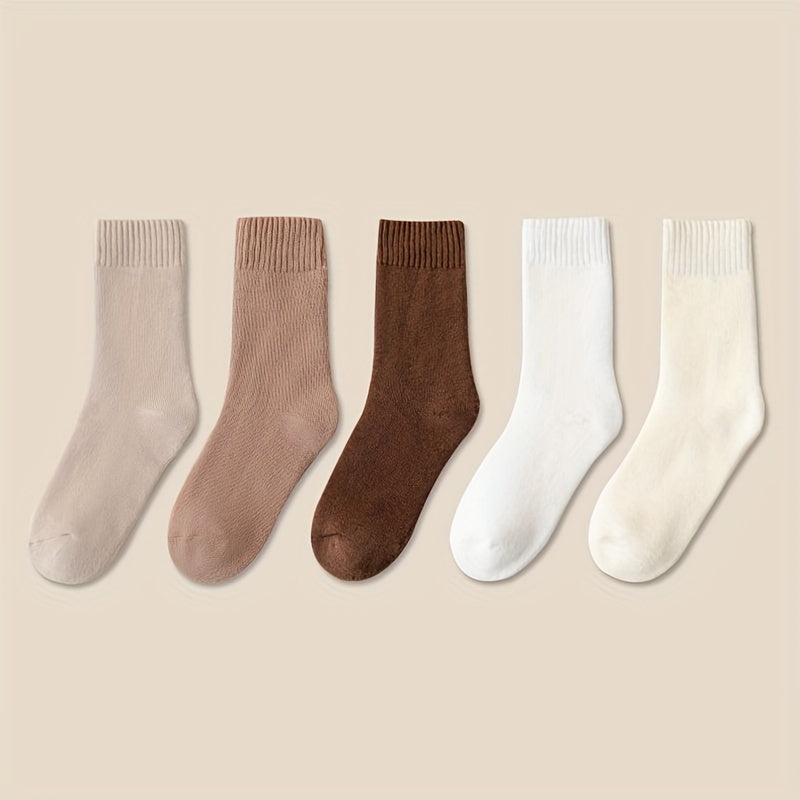 5 Pairs Women's Solid Mid Tube Socks Warm & Comfy Stockings & Hosiery