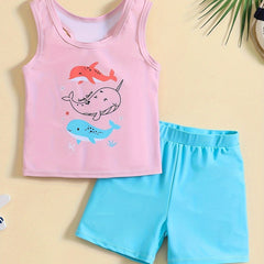 Toddler Girls 2pcs Dolphin Tankini Swimsuit Sets