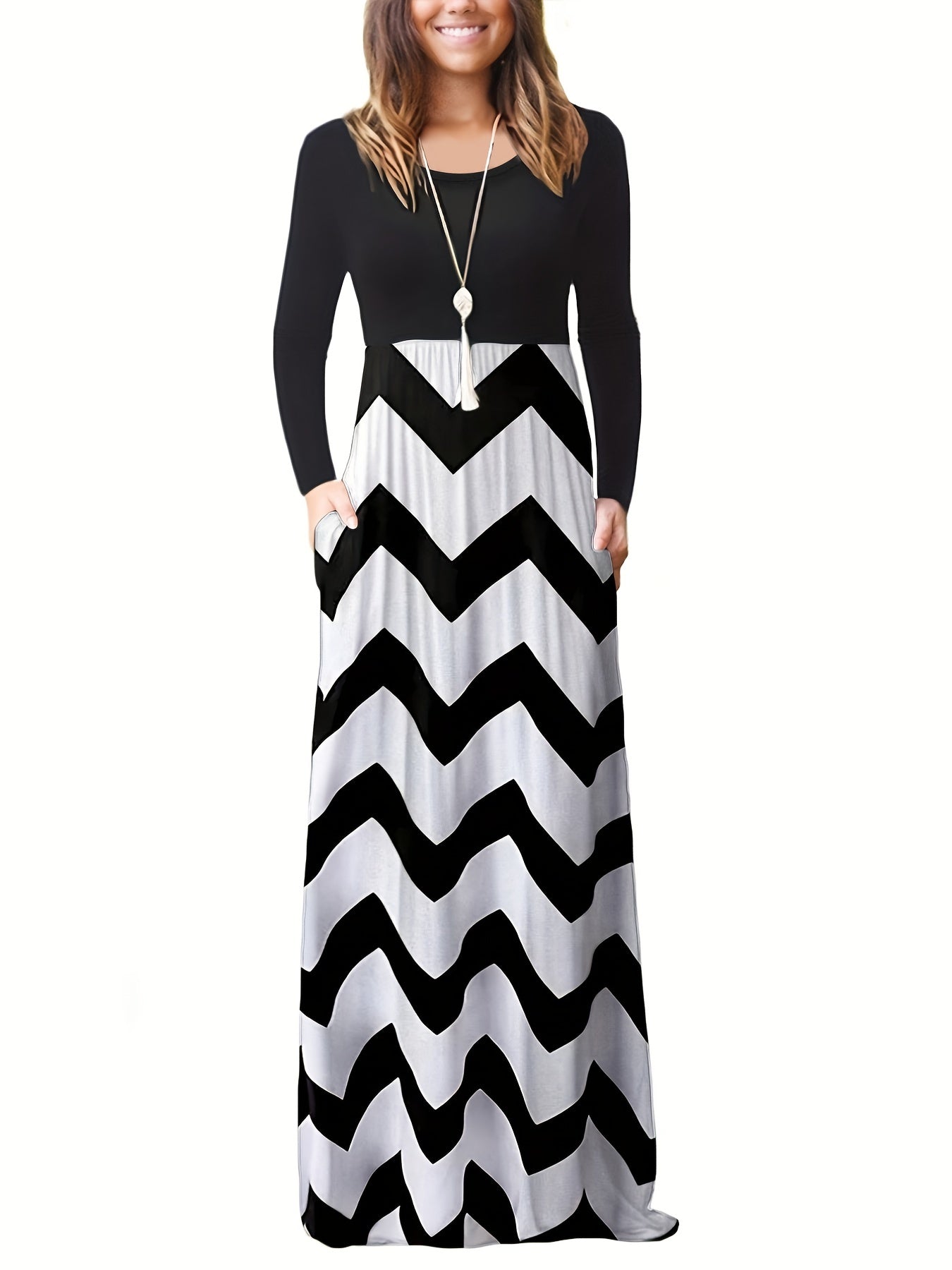 Chevron Print Maxi Dress Women's Clothing
