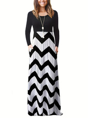 Chevron Print Maxi Dress Women's Clothing