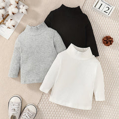 Baby's Turtleneck Ribbed All-match Long-sleeved T-shirt 3pcs Set