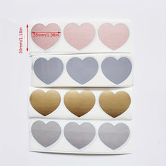 100pcs Heart Shape Scratch Off Stickers Gold Silver Gray Rose Color