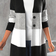 Colorblock Button Front Knitted Cardigan Long Sleeve Casual Fall Winter