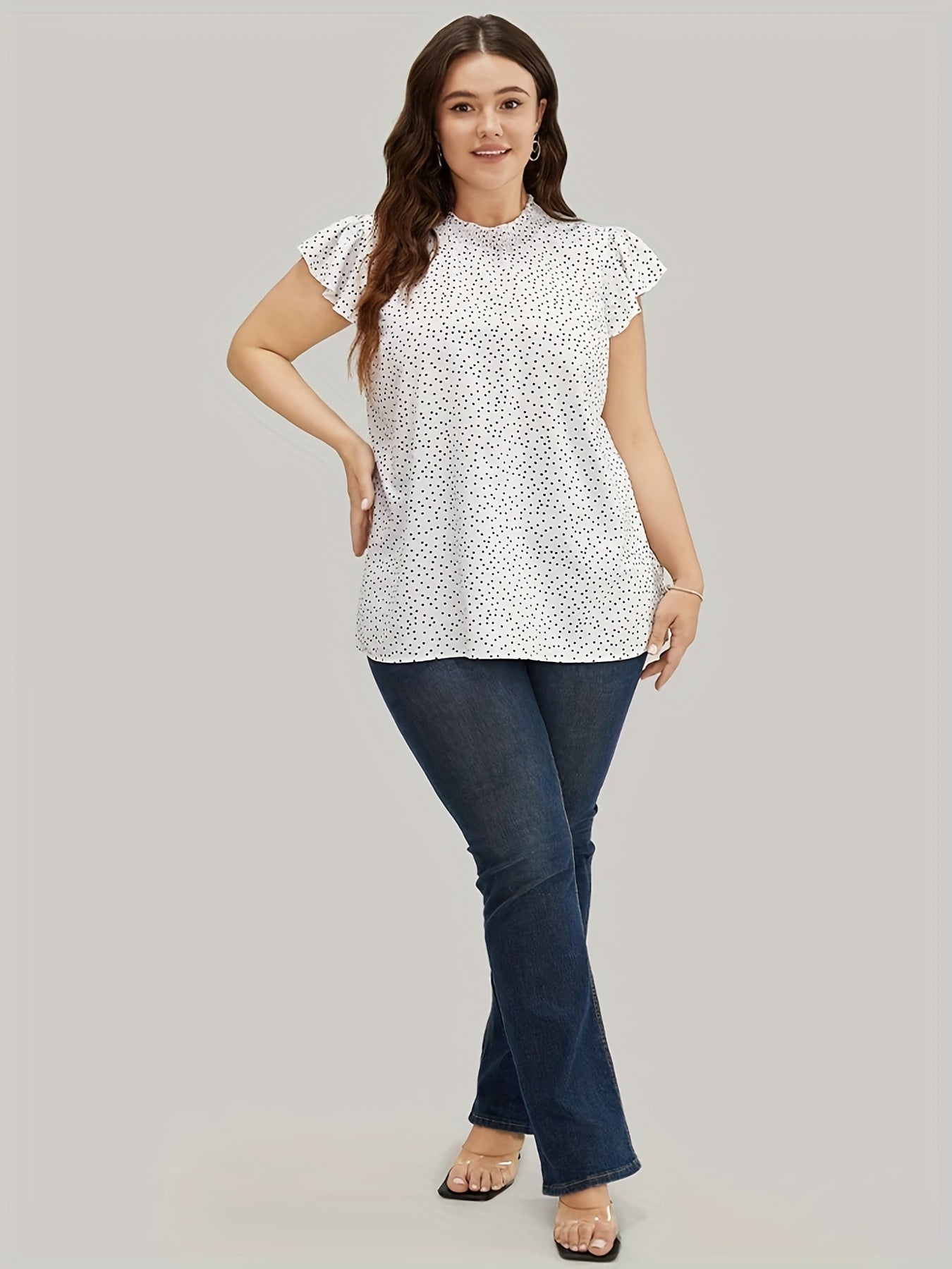 Dot Print Butterfly Sleeve Blouse