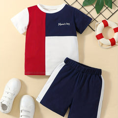 Boys Mama's Boy Block Casual Outfit Round Neck T shirt & Shorts