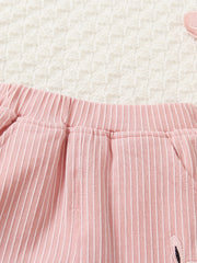 Girls Rabbit Patch Trousers with Stripes Embroidery for Casual Outfit