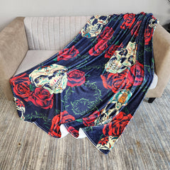 Skull Rose Pattern Blanket Flannel Warm Leisure Blanket