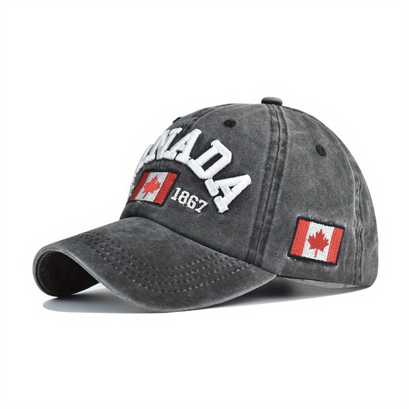 Canada Embroidery Baseball Cap Vintage Maple Leaf Flag Distressed Dad Hat