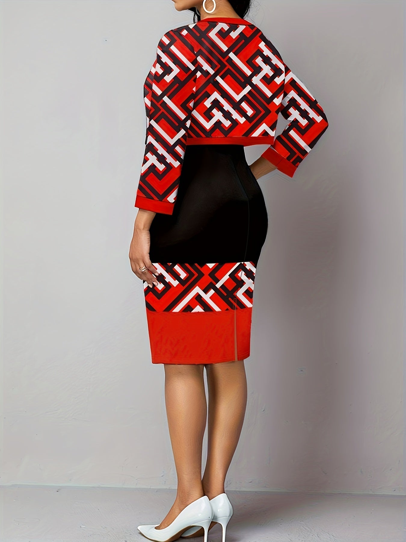 Women's Plus Geometric Print Cardigan & Midi Dress Set