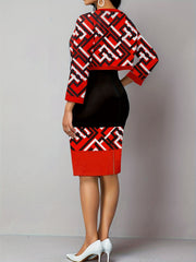 Women's Plus Geometric Print Cardigan & Midi Dress Set