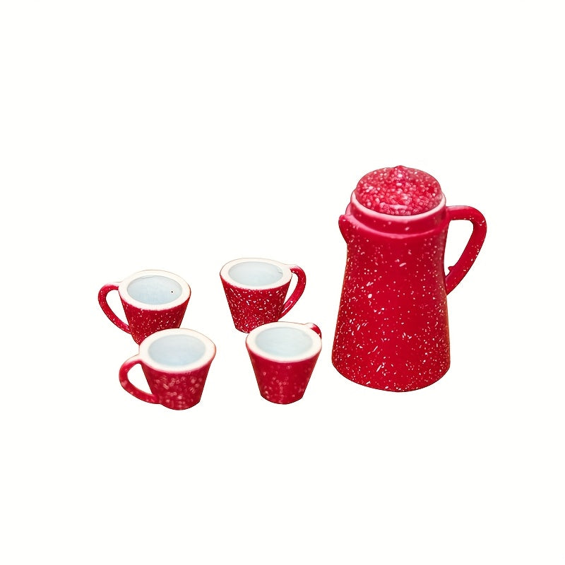 Red Aluminum Alloy Tea Set Model Decorative Display Collectible Kit