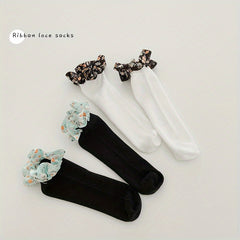 Girls Kids Ribbon Lace Ruffled Socks Soft Comfy Stockings