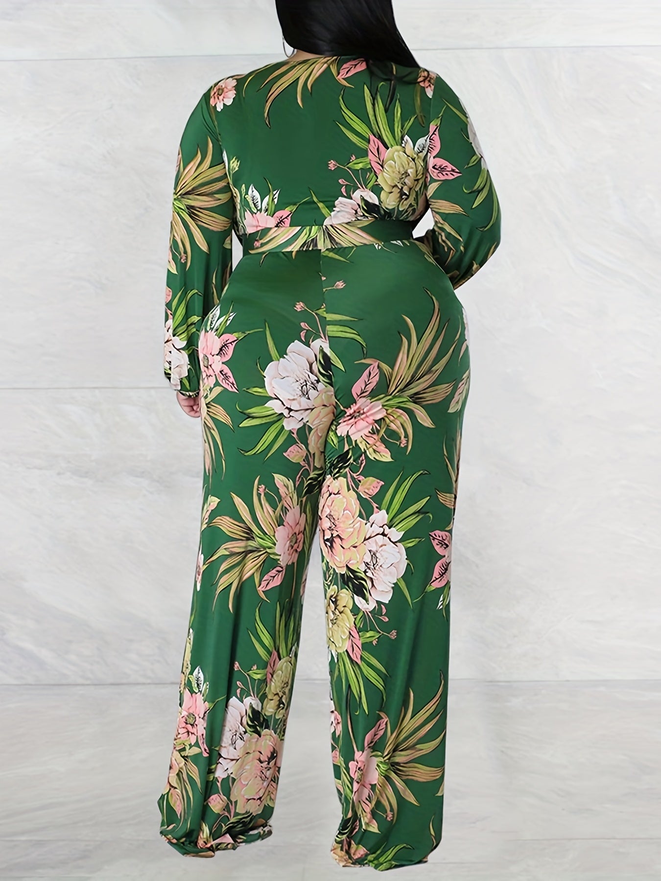 Floral Print Surplice Neck Jumpsuit with Belt