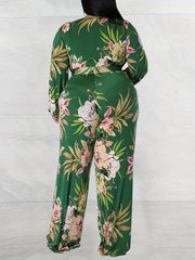 Floral Print Surplice Neck Jumpsuit with Belt
