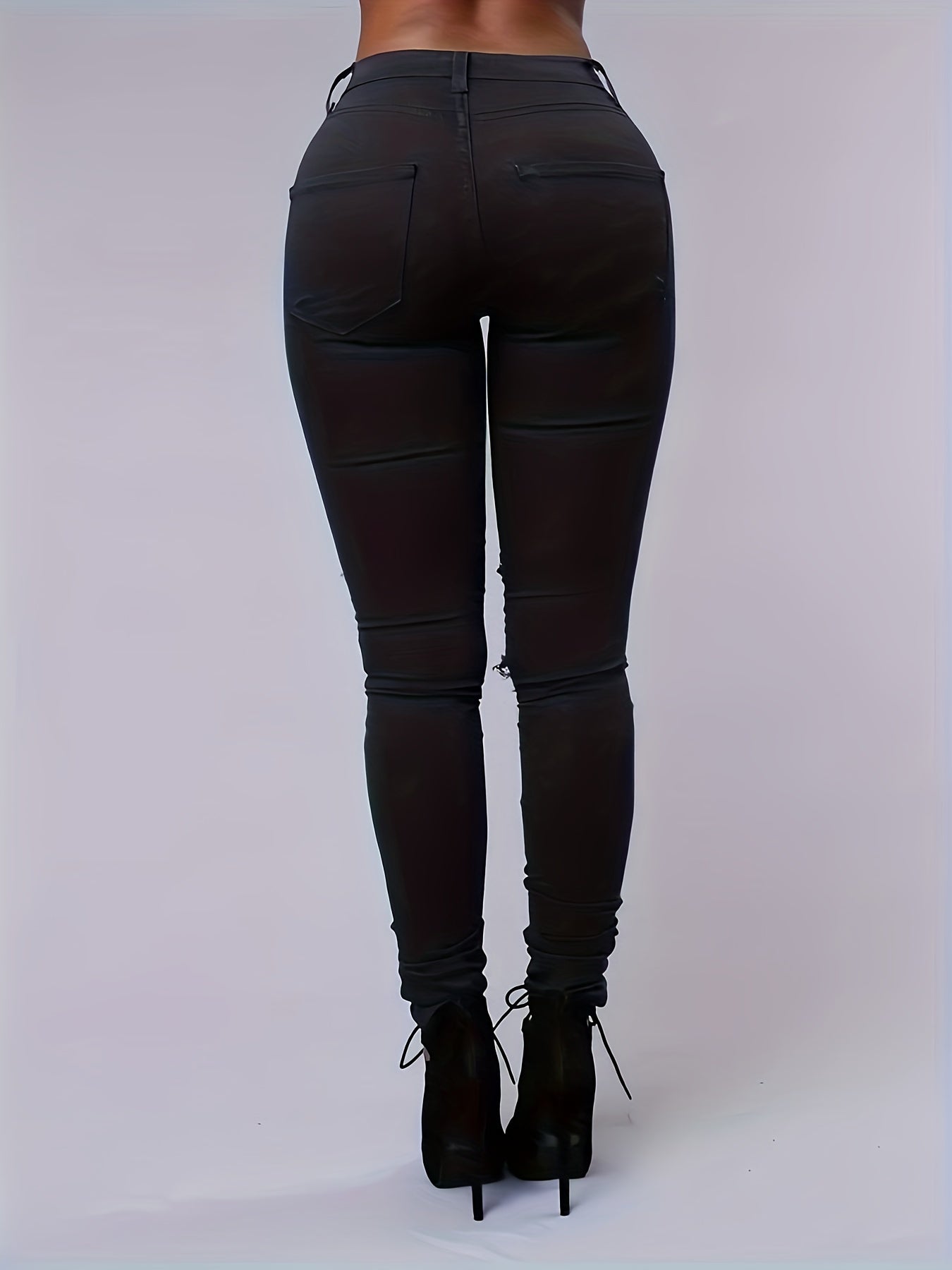 Ripped Holes Skinny Jeans Distressed High Stretch Denim Pants