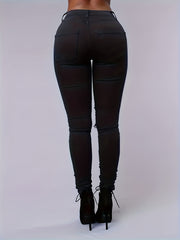 Ripped Holes Skinny Jeans Distressed High Stretch Denim Pants
