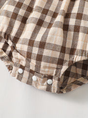 Baby Girls Bow Plaid Long Sleeve Cotton Creeper Romper