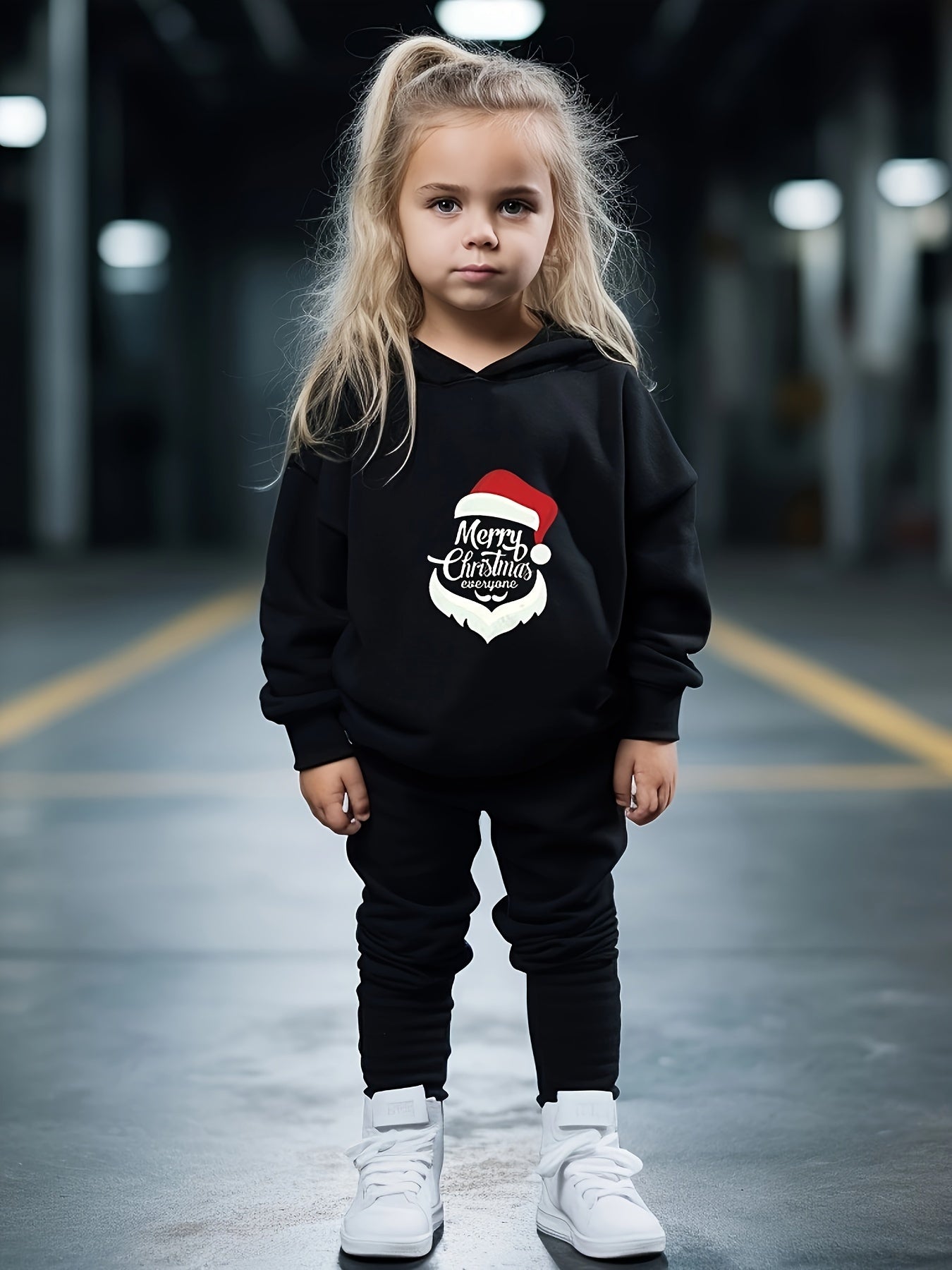 Girls Alphabets Pattern Hooded Sweatshirt and Sweatpants Set
