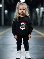 Girls Alphabets Pattern Hooded Sweatshirt and Sweatpants Set