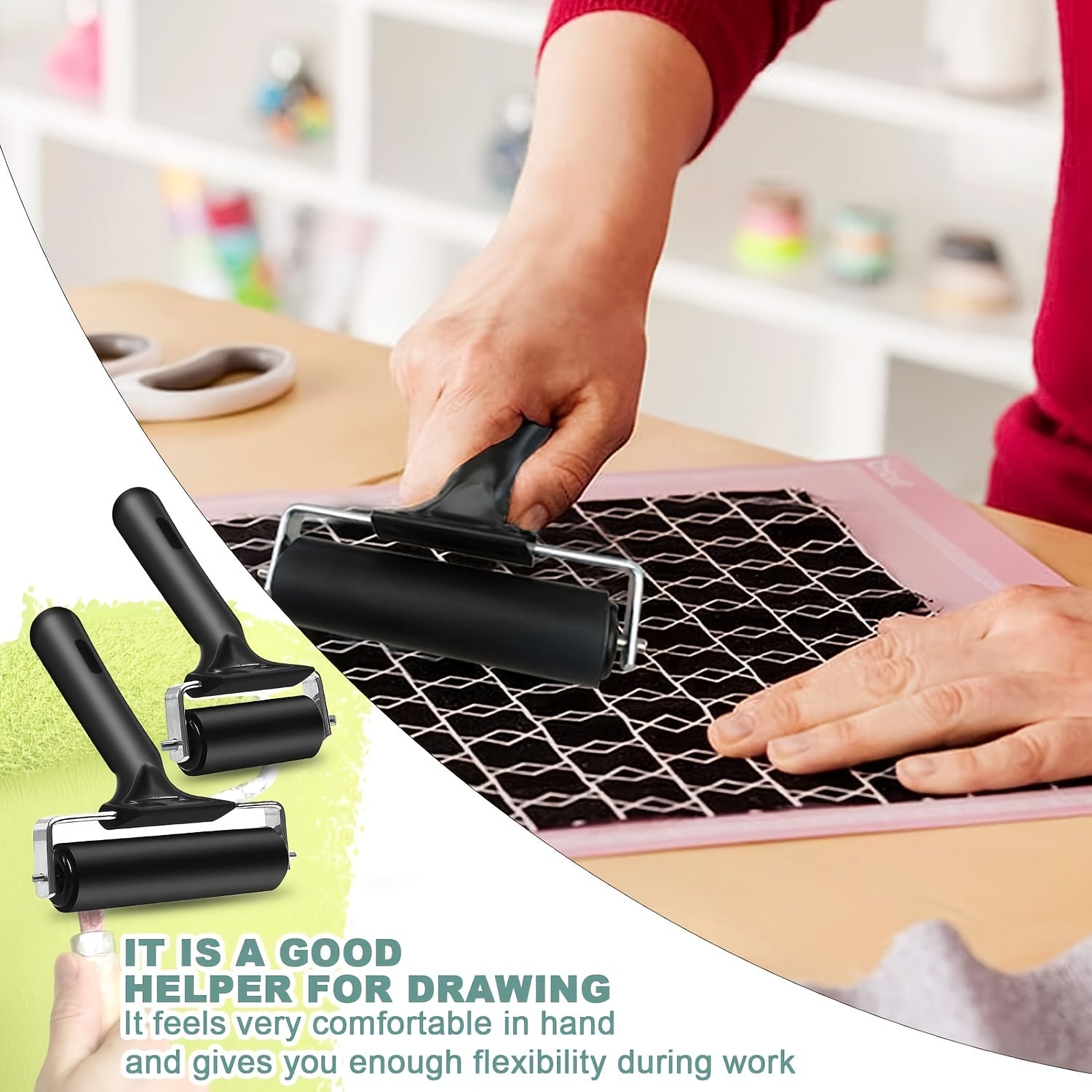 2pcs Lino Print Roller Set with Mushroom Roller & Engraving