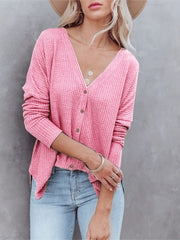 Solid V Neck Asymmetrical Cardigan Sweater
