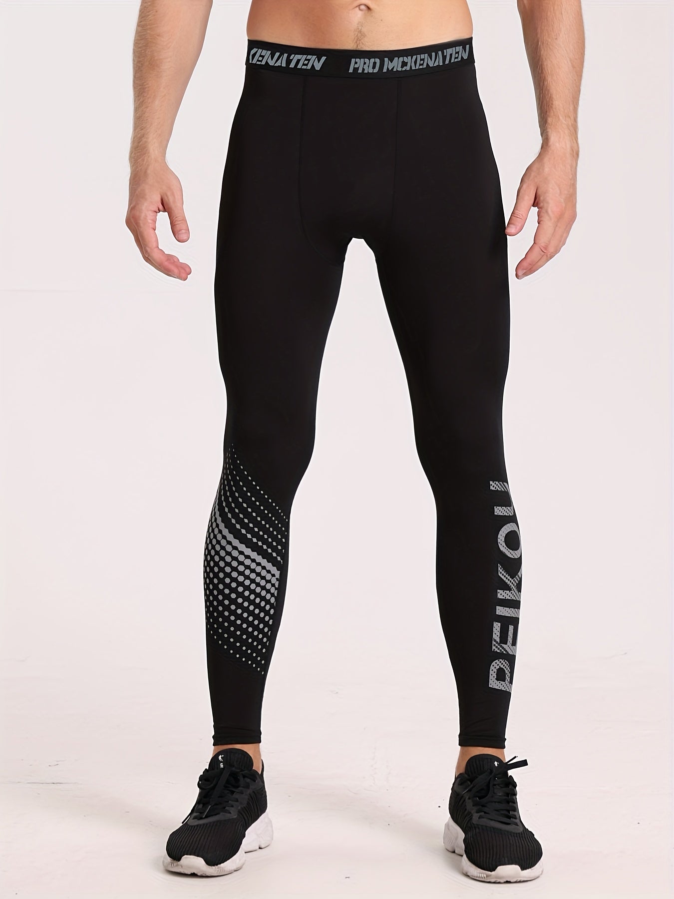 Men's Skinny Fit Letter Print Elastic Leggings for Running Trekking Walking