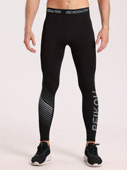 Men's Skinny Fit Letter Print Elastic Leggings for Running Trekking Walking