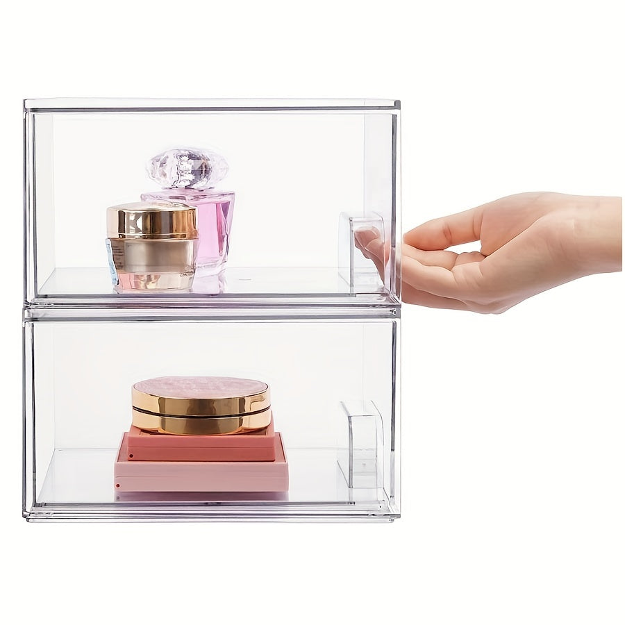 2pcs Stackable Makeup Organizer Storage Drawer Acrylic Bathroom Organizer