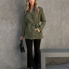 Double Breasted Lapel Belted Blazer Long Sleeve Blazer Women's Clothing