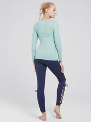 Solid Stitching Breathable Long Sleeve T Shirt for Yoga Fitness Running
