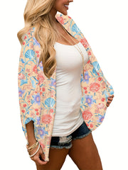 Floral Print Cover Up Shirt V Neck Kimono