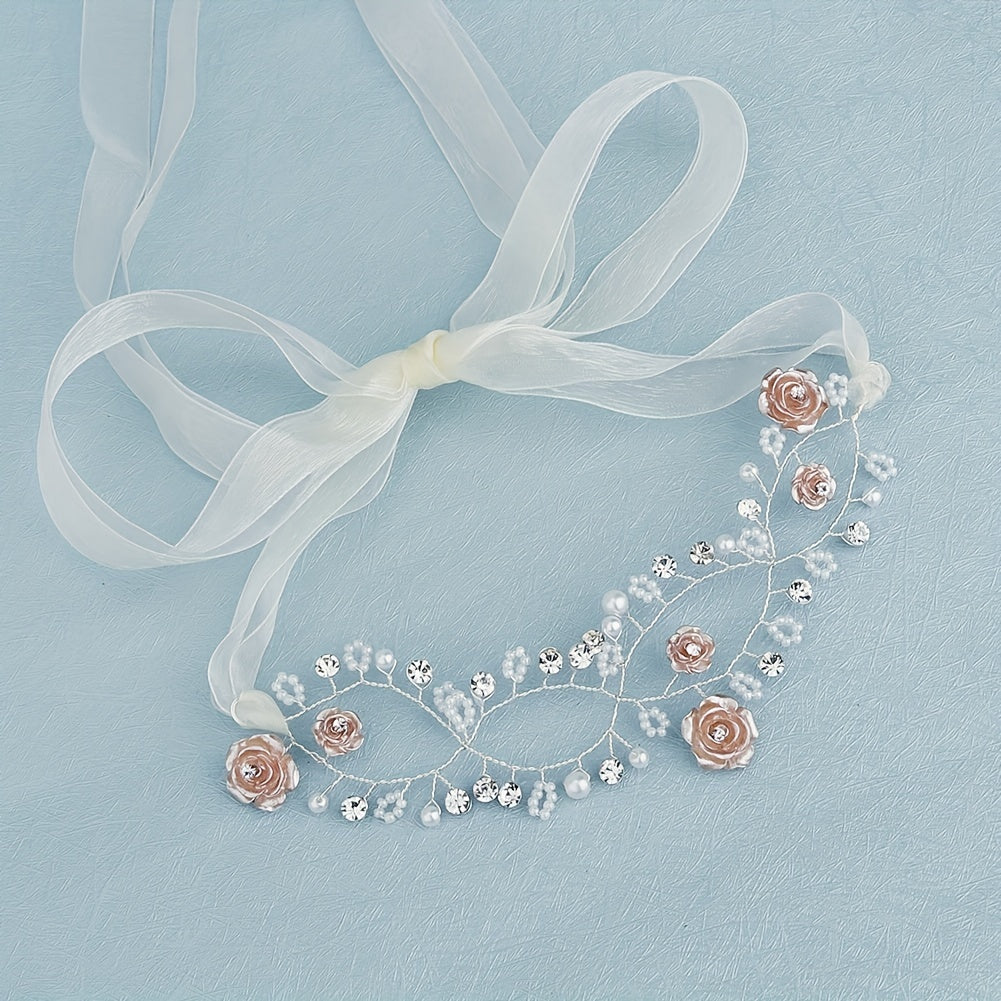 Rose & Faux Pearl Hair Band for Bride