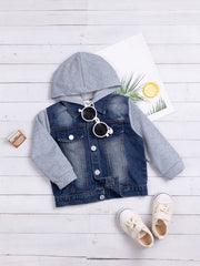 Baby Boys Denim Splicing Hooded Jacket Button Coat Toddler Clothes