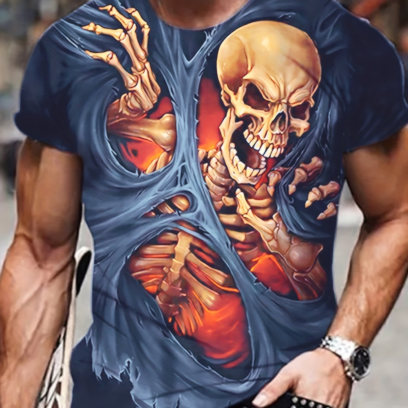 Men's 3D Skeleton Graphic T Shirt Breathable Stretchy Tee for Halloween Style