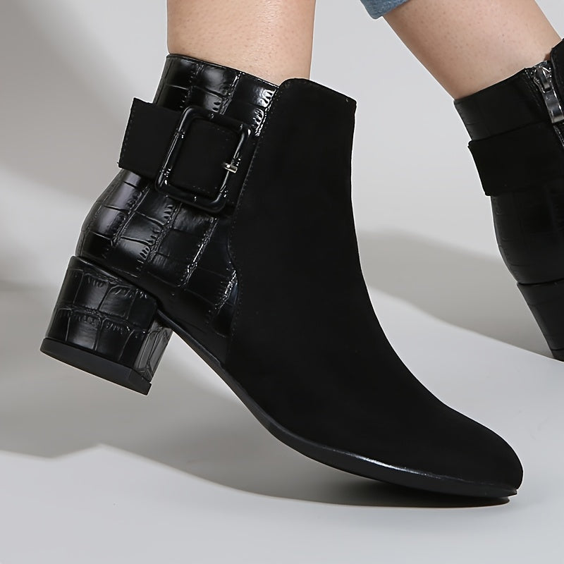 Chunky Heeled Ankle Boots for Women - Side Zip Low Heel Booties